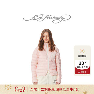 Ed Hardy埃德哈迪美式复古虎头保暖时尚女士轻薄连帽羽绒服外套