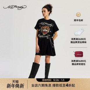 女士黑色拔印烫钻连衣裙E1RYW202 新款 Hardy埃德哈迪2025夏季