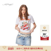 T恤 女士短袖 Hardy埃德哈迪春季 流行白色合身水浆印烫钻新款