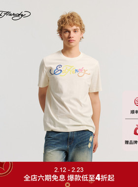 Ed Hardy埃德哈迪2026春季新款男士多彩仿绳绣短袖T恤E1SAM020