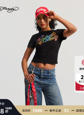 Ed Hardy埃德哈迪2026春季新款女士拔印烫钻烫片短袖T恤E1SAW254