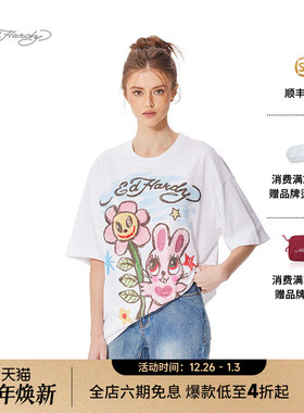 Ed Hardy埃德哈迪2025春季新款烫钻卡通女士潮牌百搭美式短袖T恤