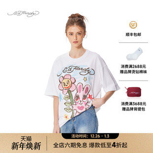 短袖 烫钻卡通女士潮牌百搭美式 新款 T恤 Hardy埃德哈迪2025春季