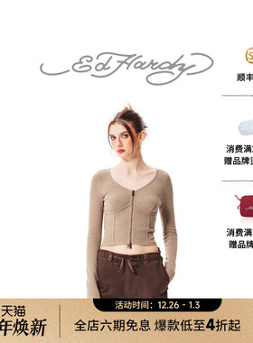 Ed Hardy埃德哈迪秋季新款美式辣妹V领女士修身性感长袖T恤