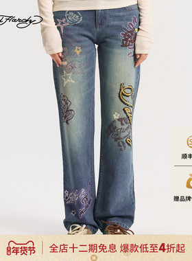 Ed Hardy埃德哈迪2026春季新款女士街头复古直筒牛仔长裤E1SAW291