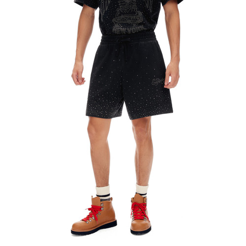 【春夏新品】Ed Hardy埃德哈迪男士水洗做旧满钻宽松短裤E1SBM020