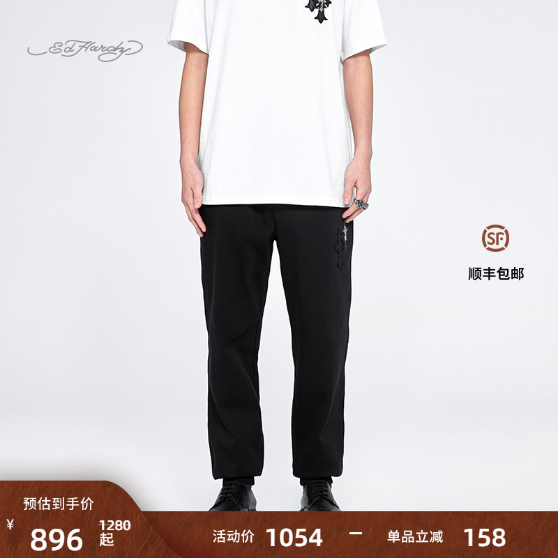 Ed Hardy埃德哈迪2025春季新款金属标贴皮绣绣花男士长裤