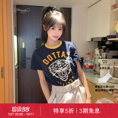 EdHardy女士午夜蓝直身圆领T恤