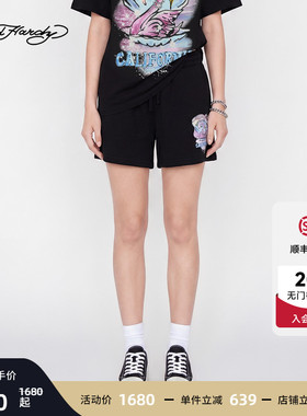 Ed Hardy埃德哈迪2026夏季新款女士拔印烫钻短裤E1STW215