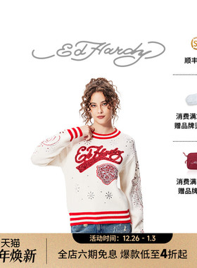【左航同款】Ed Hardy埃德哈迪冬季美式复古绵羊毛女士针织衫