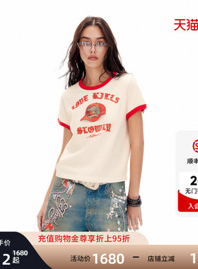 Ed Hardy埃德哈迪2026夏季新款女士撞色烫钻宽松短袖T恤E1SBW243