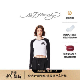 水浆印烫钻女士长袖 圆领插肩袖 新款 T恤 Hardy埃德哈迪秋季