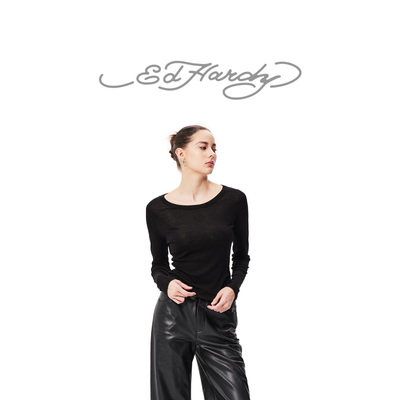 Ed Hardy埃德哈迪冬季新款经典烫钻修身女士长袖T恤显瘦打底