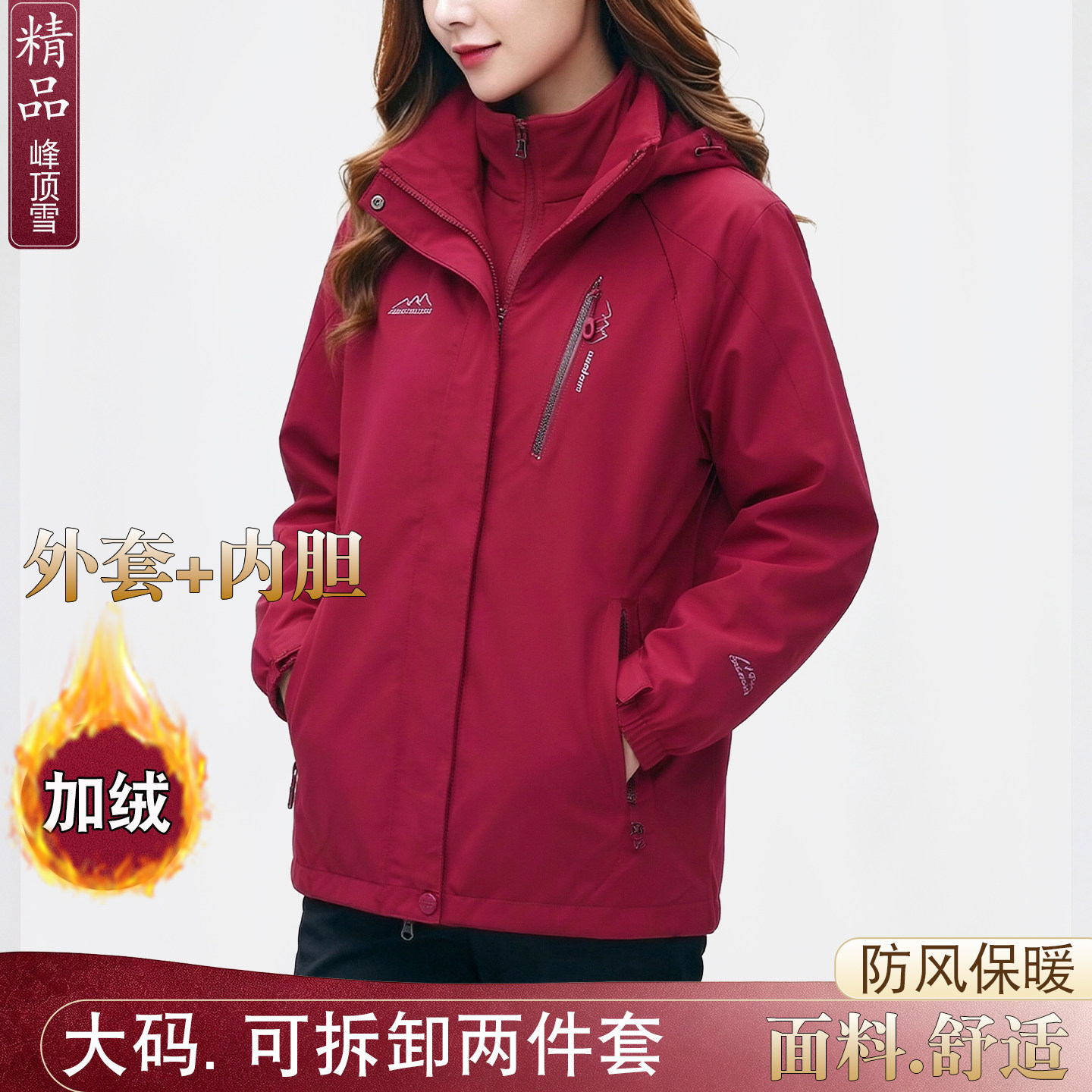 秋冬大码加厚绒内胆可拆防风外套