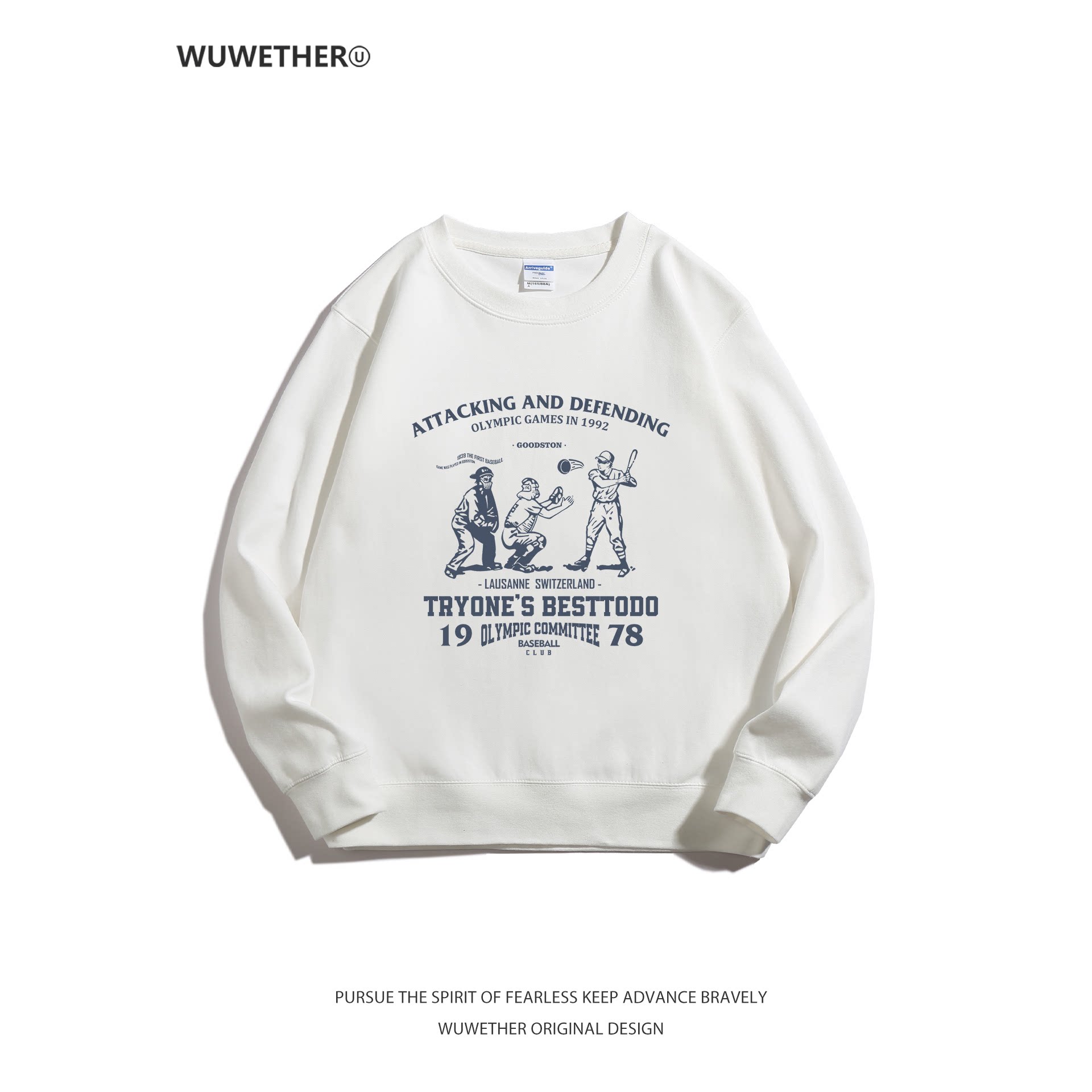 WUWETHER美式复古圆领卫衣男秋季