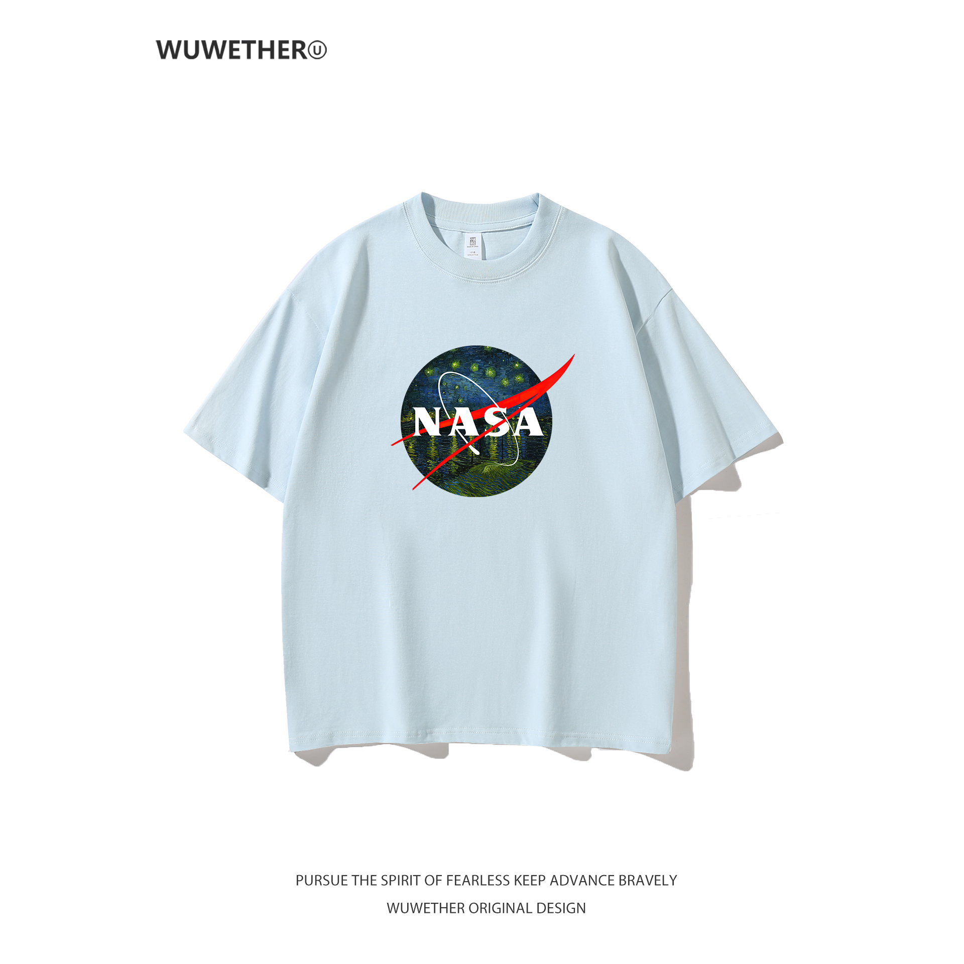美式潮牌太空印花短袖T恤男宽松