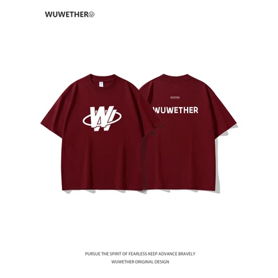 WUWETHER原创潮牌酒红短袖T恤男