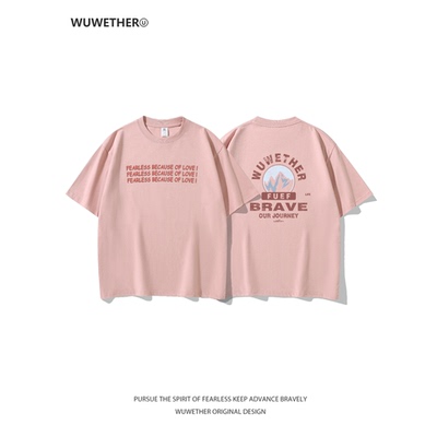 WUWETHER粉色短袖T恤夏季美式潮