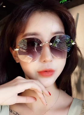 无框渐变色墨镜女款2025新款高级感防紫外线大脸显瘦切边太阳眼镜