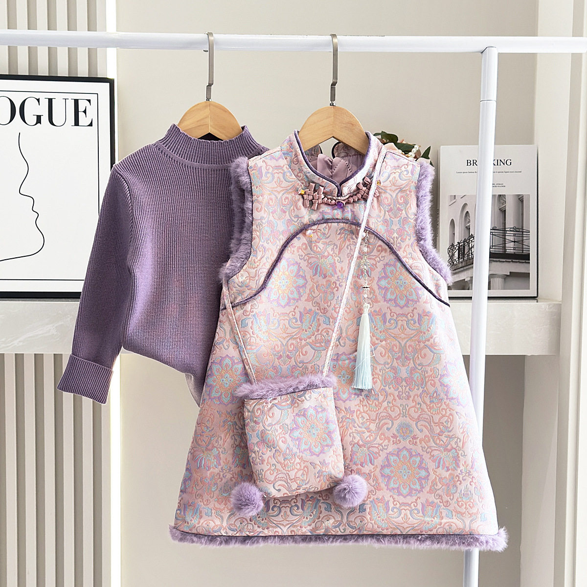 女孩3-4冬季5-6-7-8-9岁女童加绒旗袍马甲裙套装新年服夹棉背心裙,童装/婴儿装/亲子装,儿童运动套装,淘宝优惠券,粉丝福利购,淘宝优惠卷