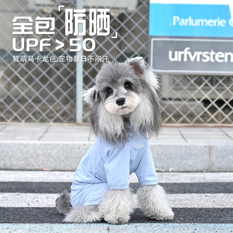 趣派宠物狗狗马卡龙色四腿凉凉衣春夏薄款透气防紫外线防蚊四脚衣
