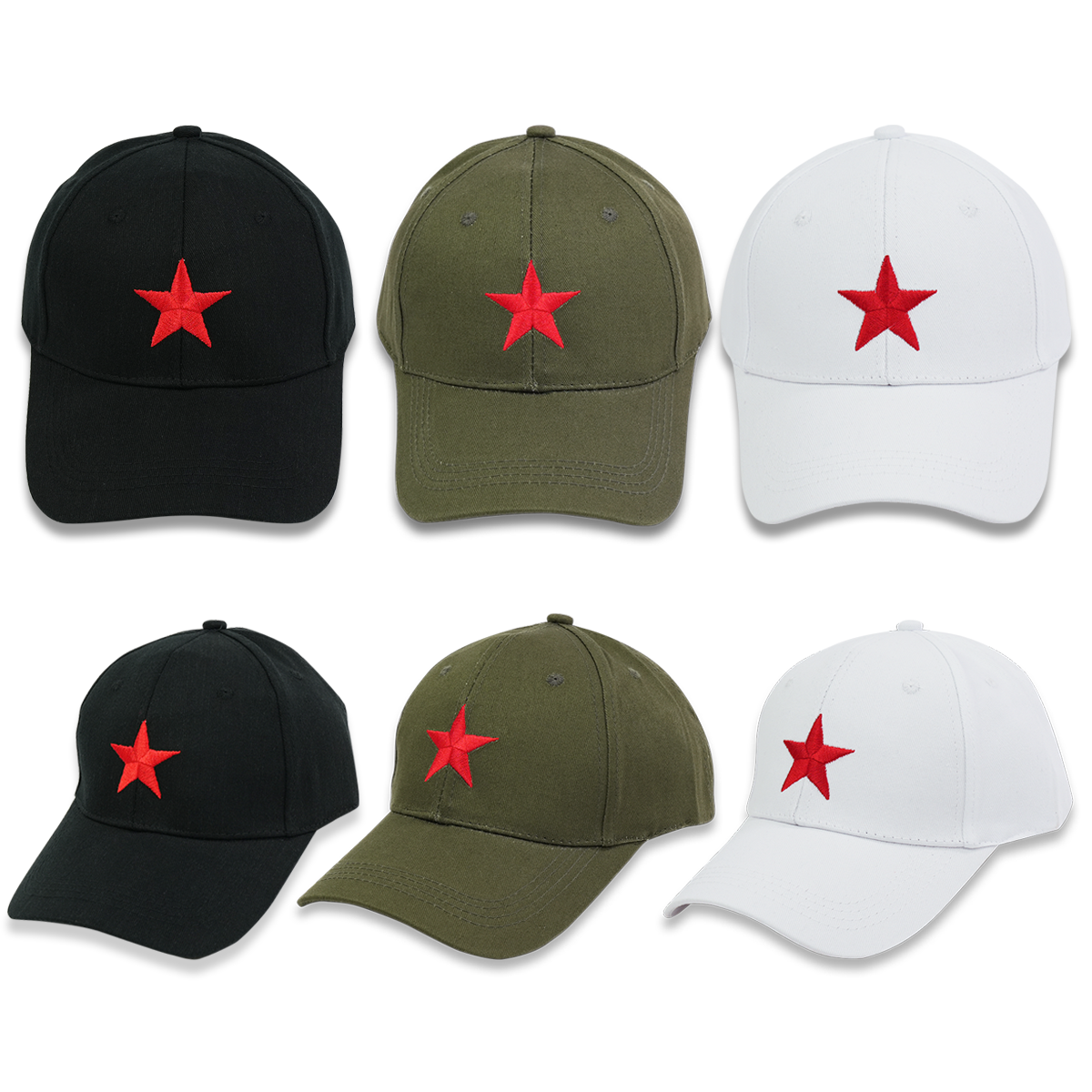 红色五角星款加宽帽檐遮阳帽