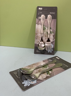 可物0754儿童304不锈钢勺子叉子便携餐具儿童可爱匙调羹叉勺套装