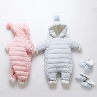 婴儿羽绒服连体衣0-1岁男宝女宝加厚外出服婴幼儿哈衣抱衣爬服冬