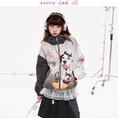 OOURSLAB狗狗集团印花连帽外套oversize美式 女士蝴蝶结冲锋衣上衣