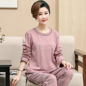 家居服秋天胖MM套装 套头中老年人妇女款 纯棉长袖 妈妈睡衣女春秋季