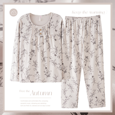 妈妈睡衣春秋款纯棉长袖套头大码