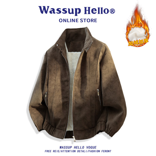 WASSUPHELLO美式复古皮衣外套男