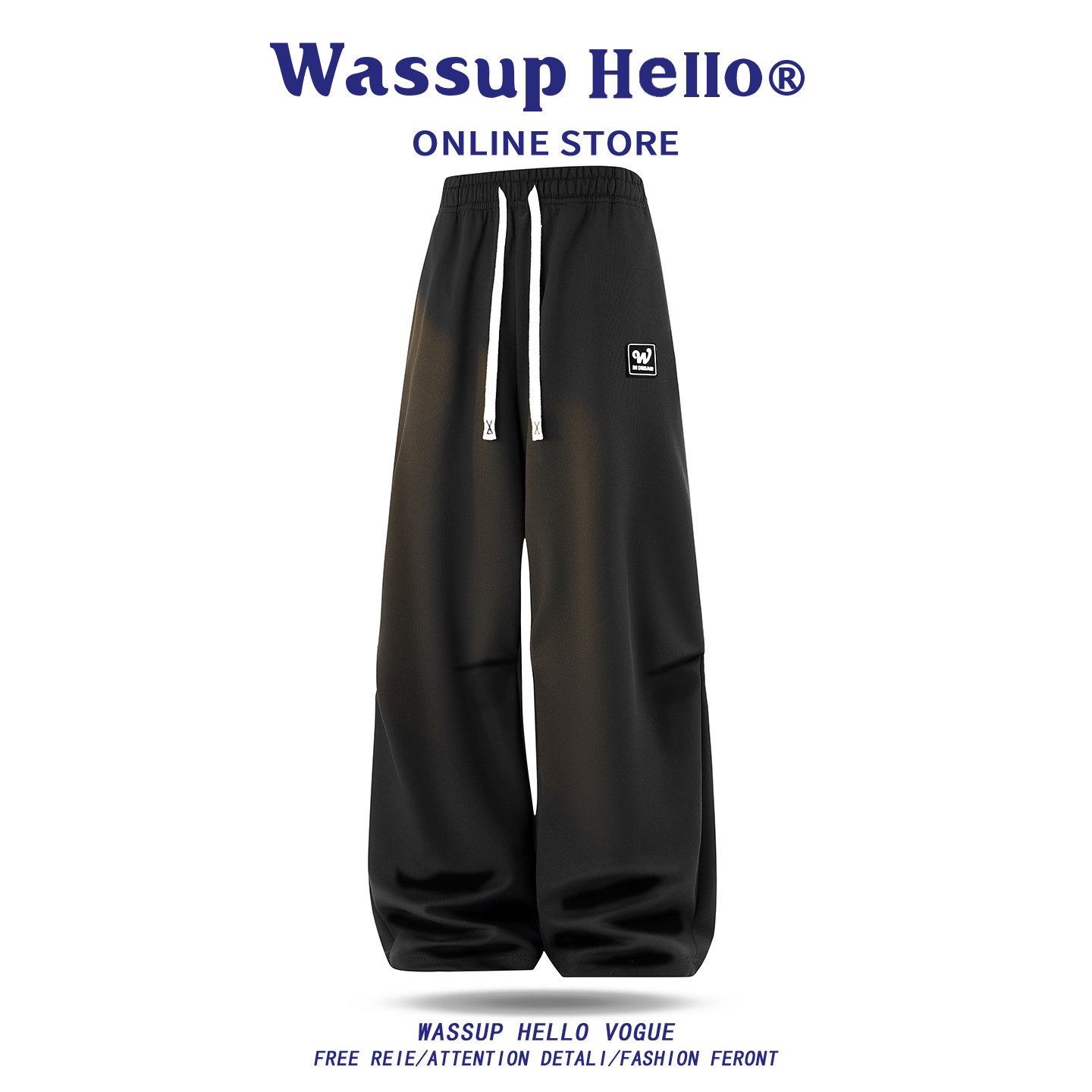 WASSUP HELLO美式休闲宽松透气休闲裤男生纯色高级感抽绳长裤子,男装,休闲裤,淘宝优惠券,粉丝福利购,淘宝优惠卷