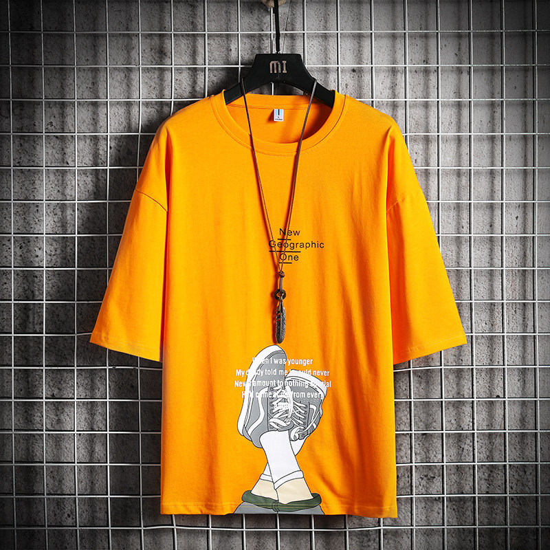 t恤男短袖夏季韩版潮流纯棉5分半袖上衣青少年潮牌宽松百搭打底衫