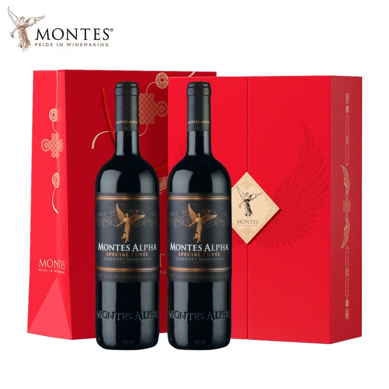 montes蒙特斯欧法特酿赤霞珠智利原瓶进口干红葡萄酒双支礼盒装