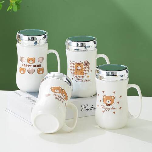 礼品杯瓷面杯卡通陶瓷JY-9928镜马杯克杯开业活动印logo陶节日礼