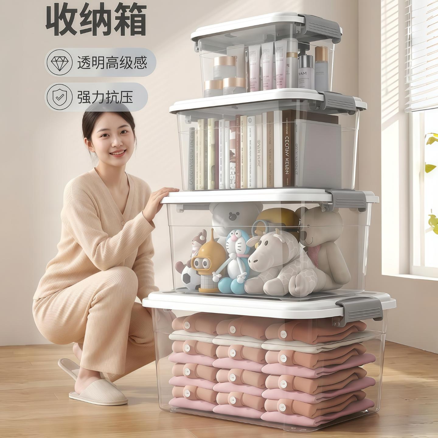 加厚透明塑料收纳箱特大号衣服