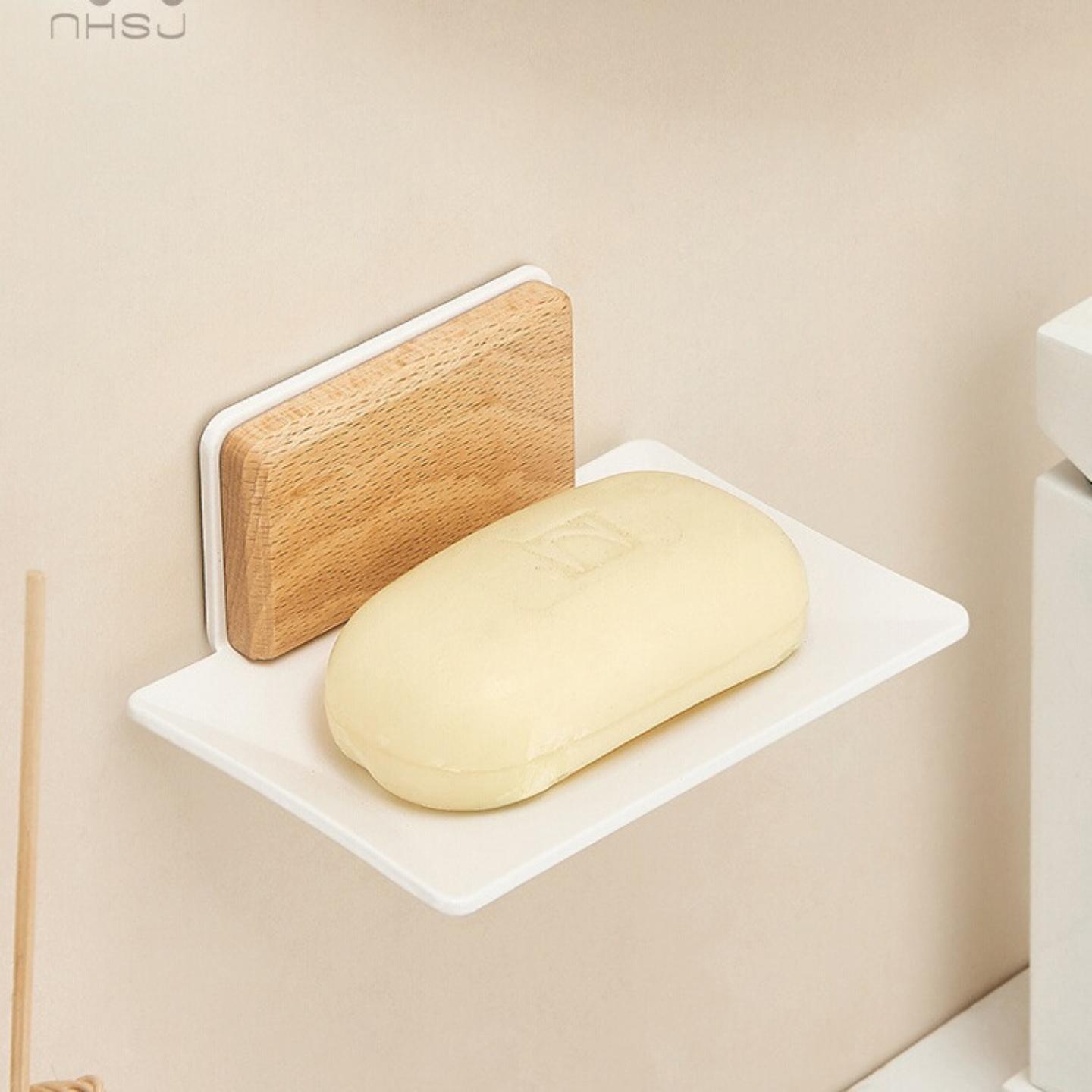 实木免打孔肥皂盒卫生间沥水