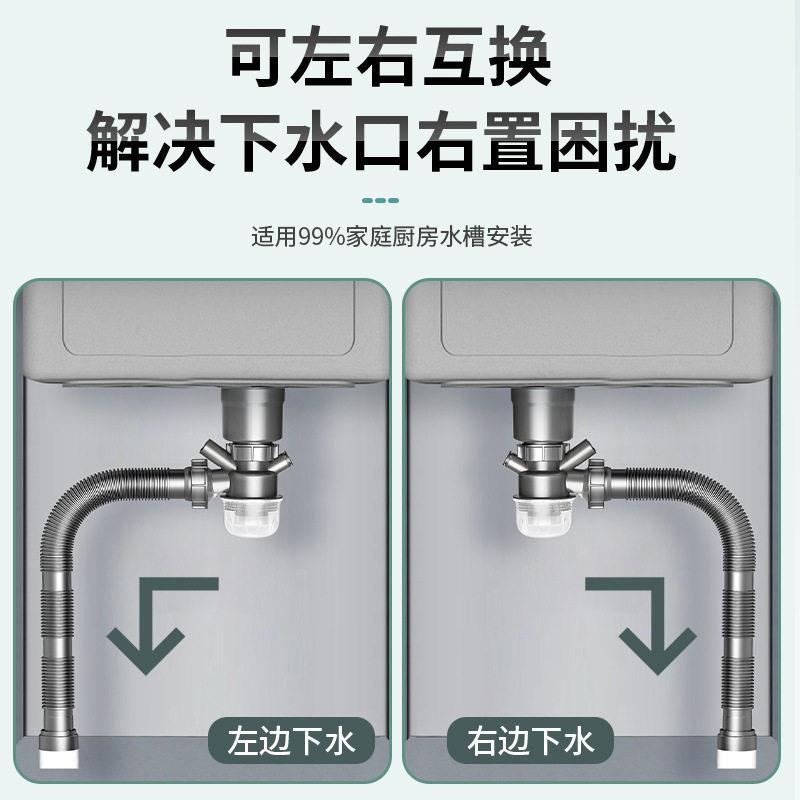 厨房下水管不/锈槽洗菜下水水整套盆葫芦下器双溢水下水道钢套装
