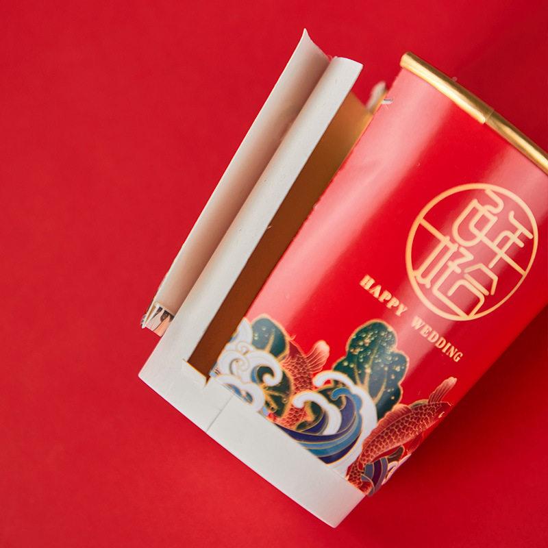 定制一次性结色婚含茶叶杯喜庆婚礼婚红宴加厚杯子金105箔喜纸事