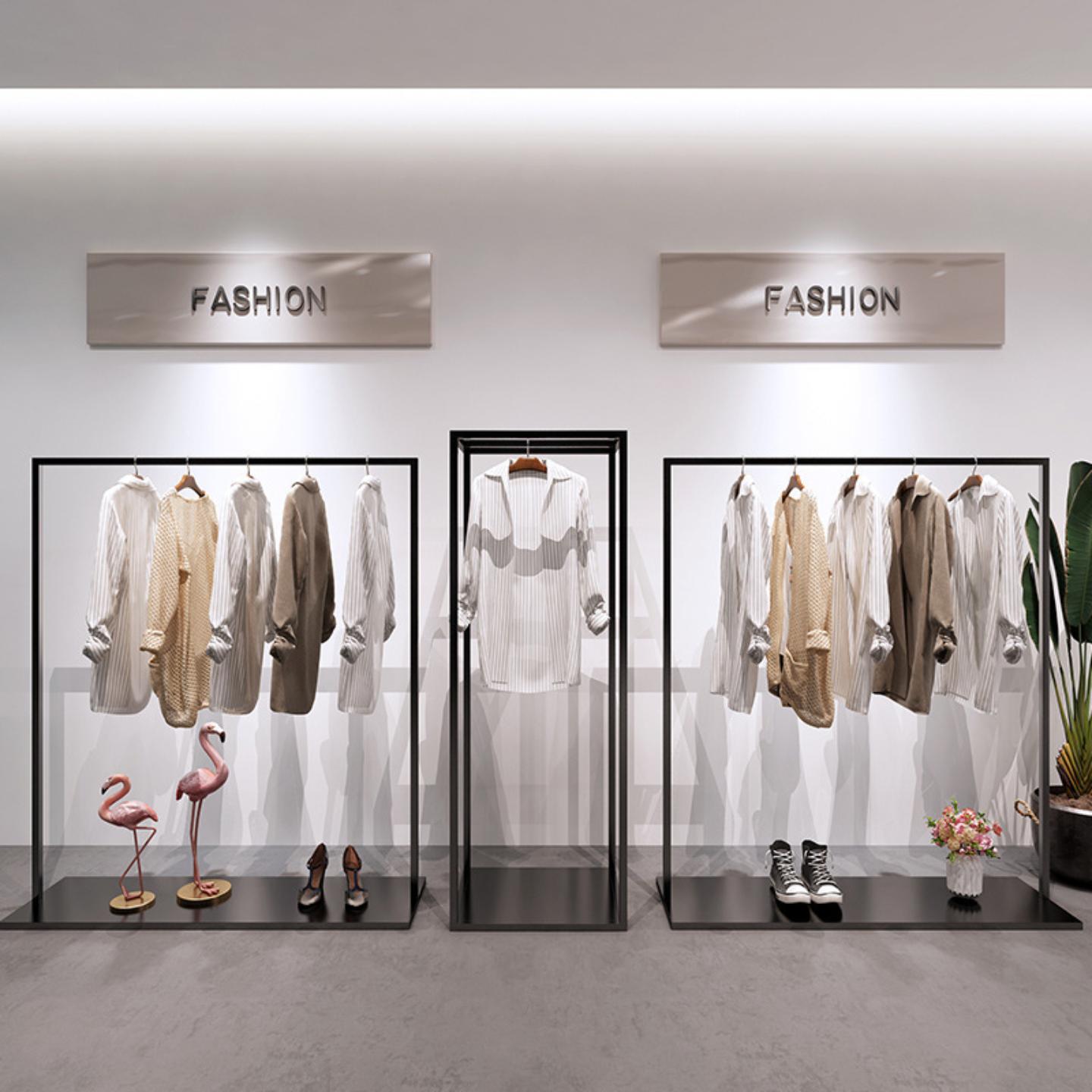 服装店展示架黑色收纳挂衣杆男女装店简约货架陈列架落地挂衣架子