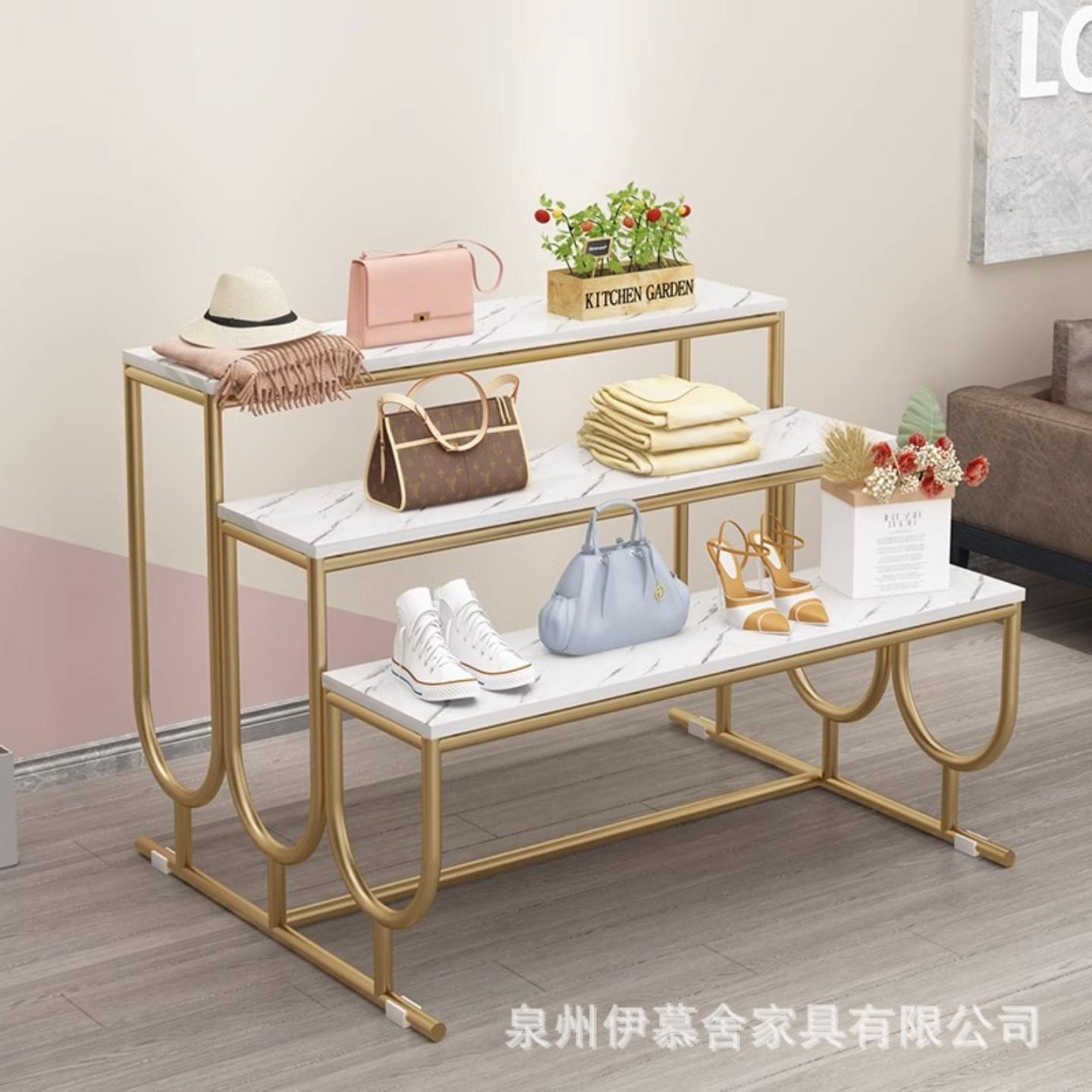 服装店铁艺展示架商场鞋包架子中岛置物货架鞋店仿石纹流水台服饰