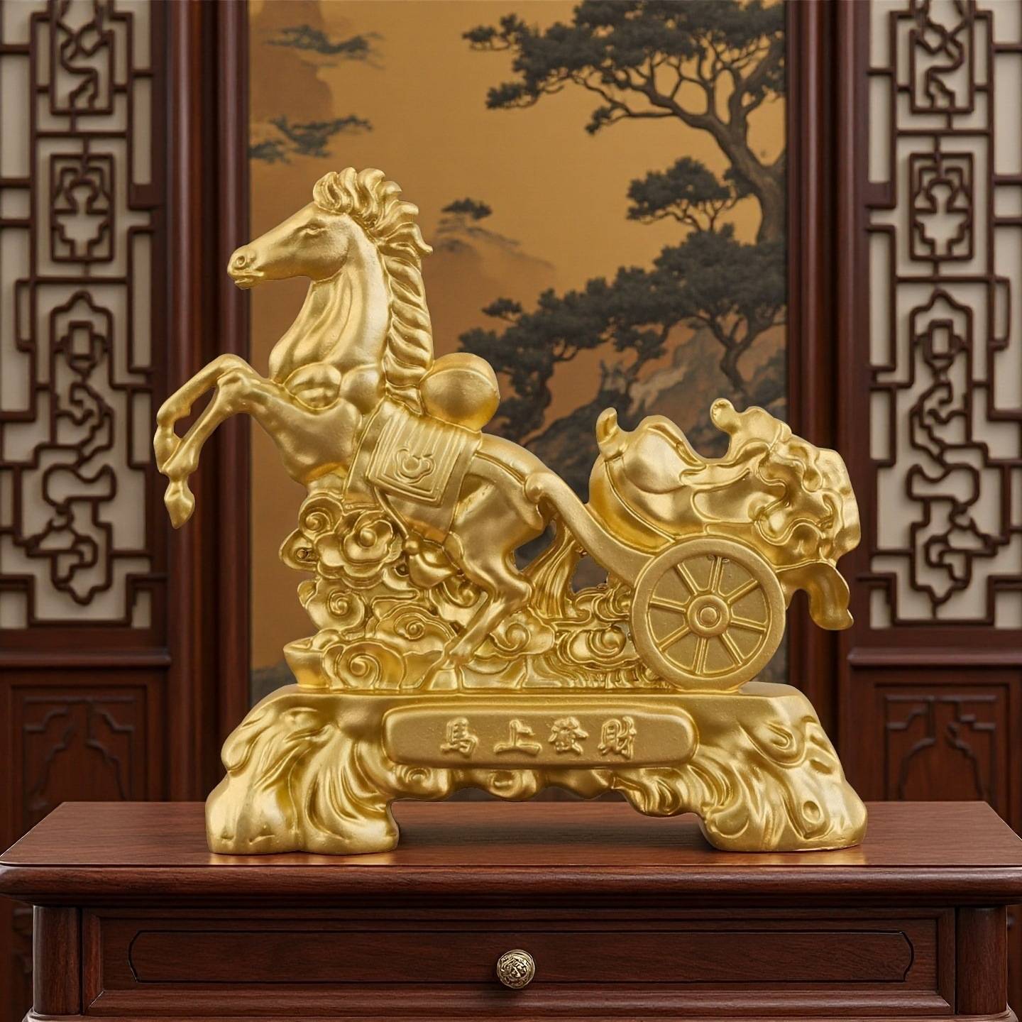 工厂马上发财金色马摆件中式家居