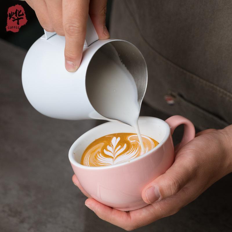 源头器尖嘴斜456拉花口杯304锈钢加厚奶泡杯专业咖啡机拉不花缸具