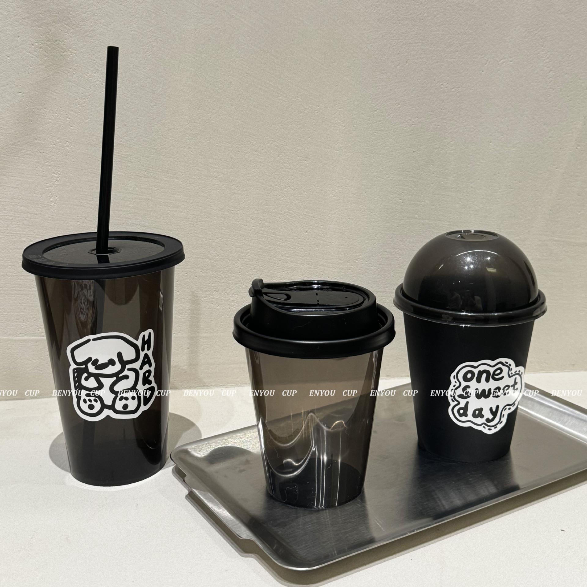 0口杯径360/500/00PP加厚黑色磨砂透7明注塑杯印刷log97o塑料现9