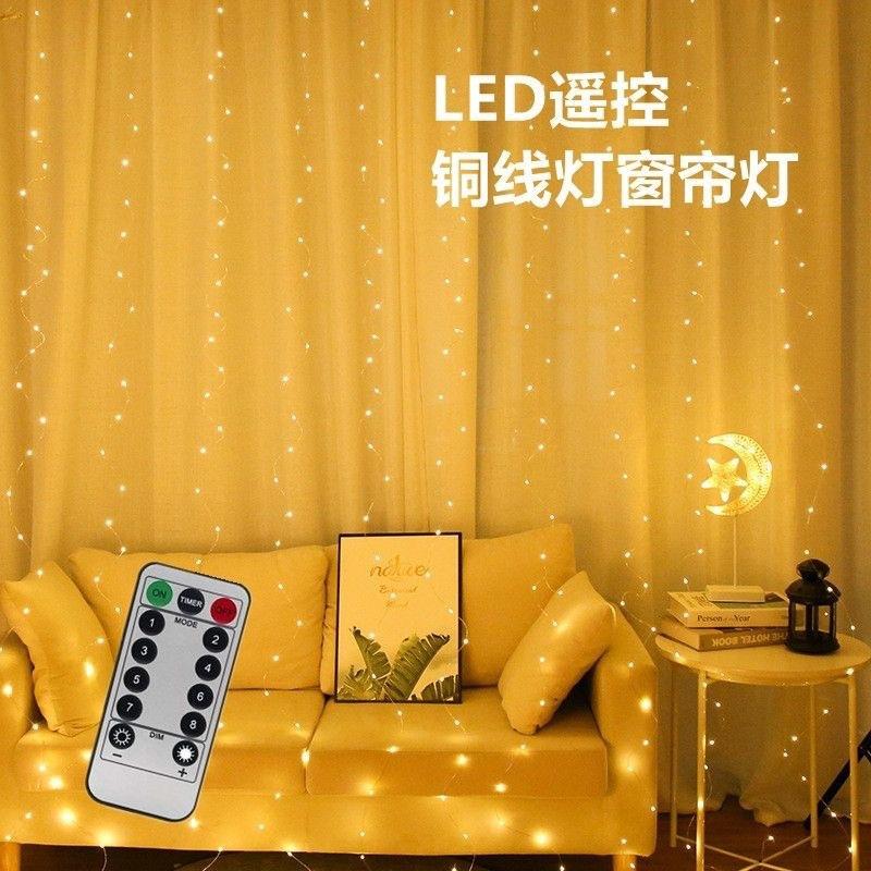 LED铜线帘灯挂钩usb控3*3串米BET圣诞窗节遥灯饰装饰灯串遥控铜线图片