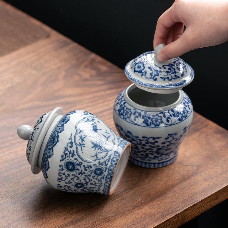 花青1花将军茶叶罐复古老陶泥陶瓷罐茶叶青瓷防潮轻奢风干密货封
