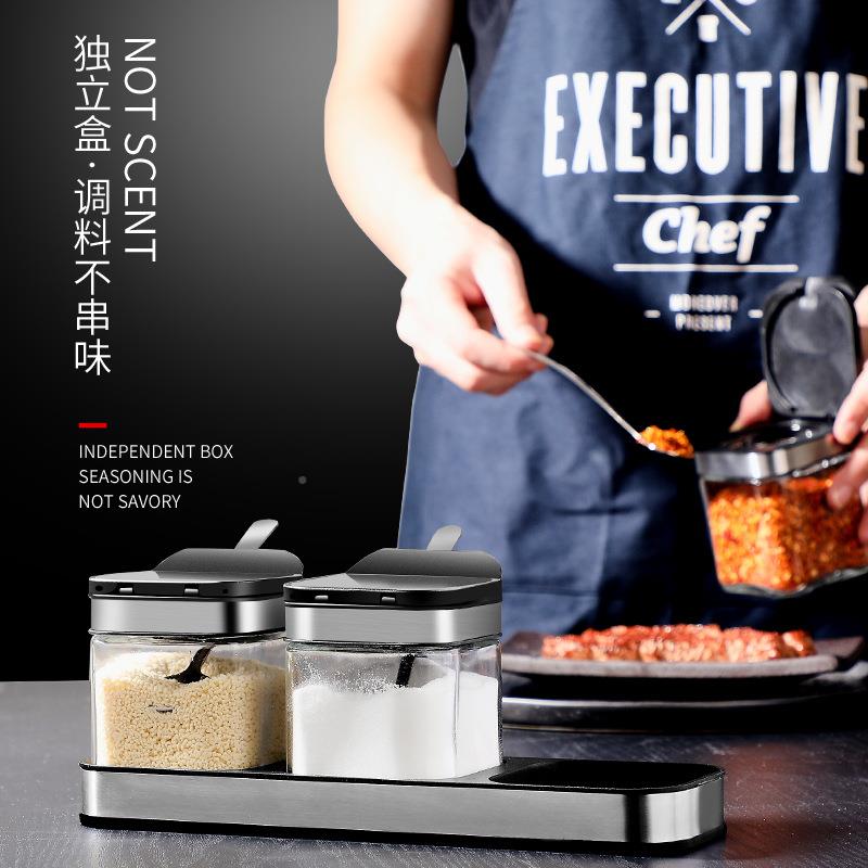 新品家直供不304锈钢调盒味罐三件套创意YPS-306厨房用品玻厂璃调