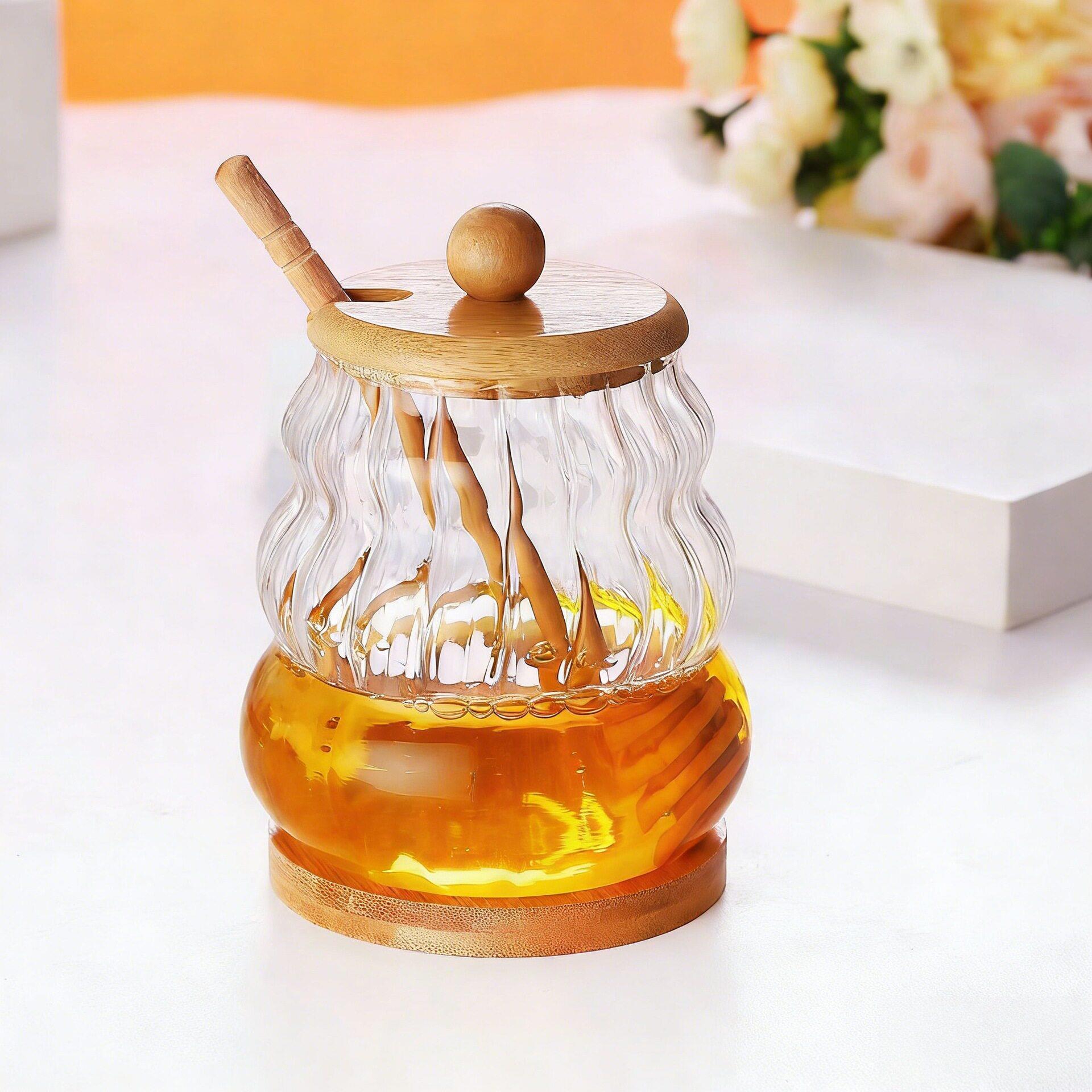 玻璃棒蜂蜜带搅03598拌储物带蜂硼硅果蜜酱厨盖房收纳