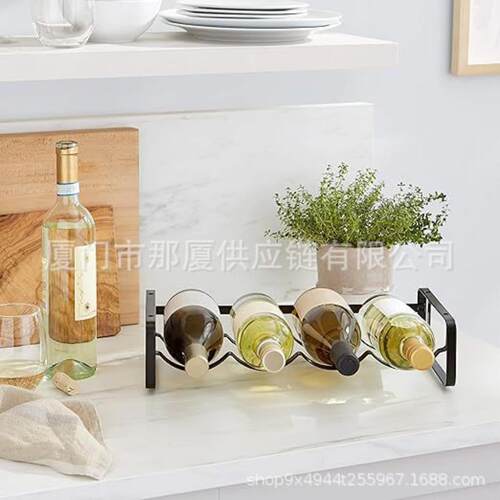 欧式黑色简约桌面可堆叠铁艺酒架